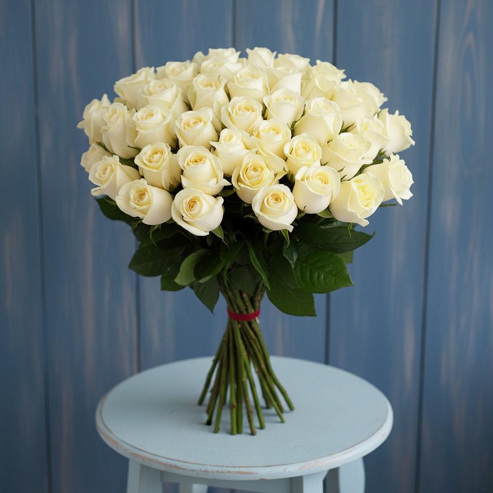 Букет 51 Белая роза Эдлесс Лав в Южно-Сахалинске