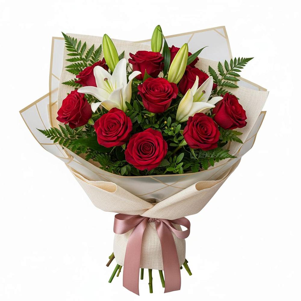 Букет цветов из: Лилии и Розы в Южно-Сахалинске