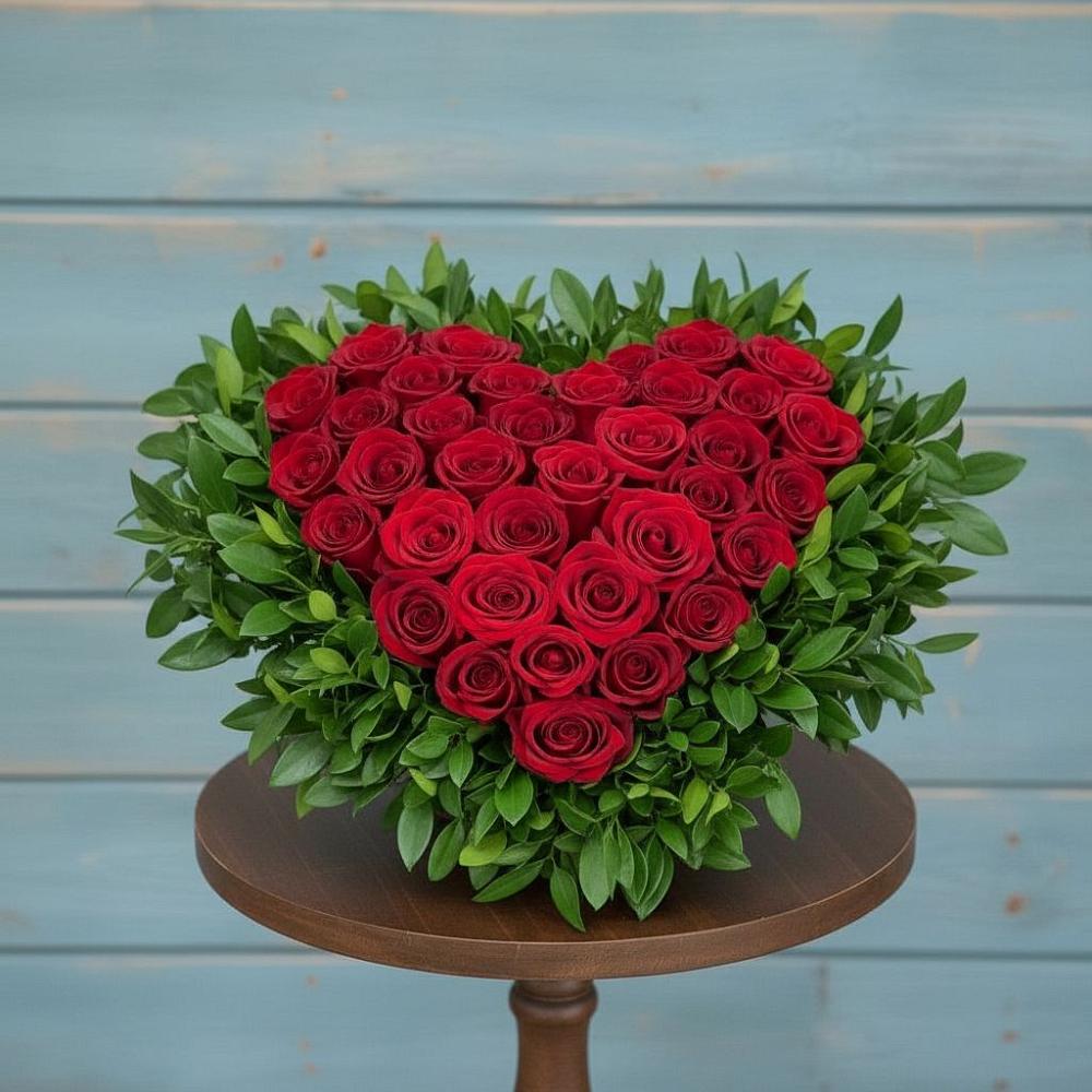 Цветочная композиция из Розы в виде сердца в Южно-Сахалинске