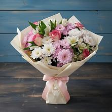 Букет цветов из:  Хризантемы, Альстромерии и Розы в Южно-Сахалинске