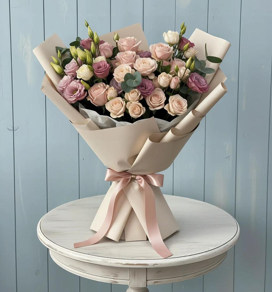 Букет цветов из: Розы и Лизиантусы в Южно-Сахалинске