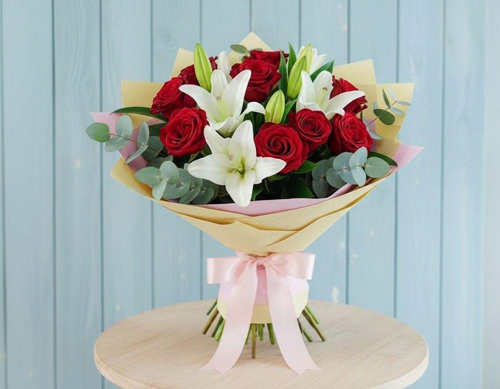 Букет цветов из: Лилии и Розы в Южно-Сахалинске